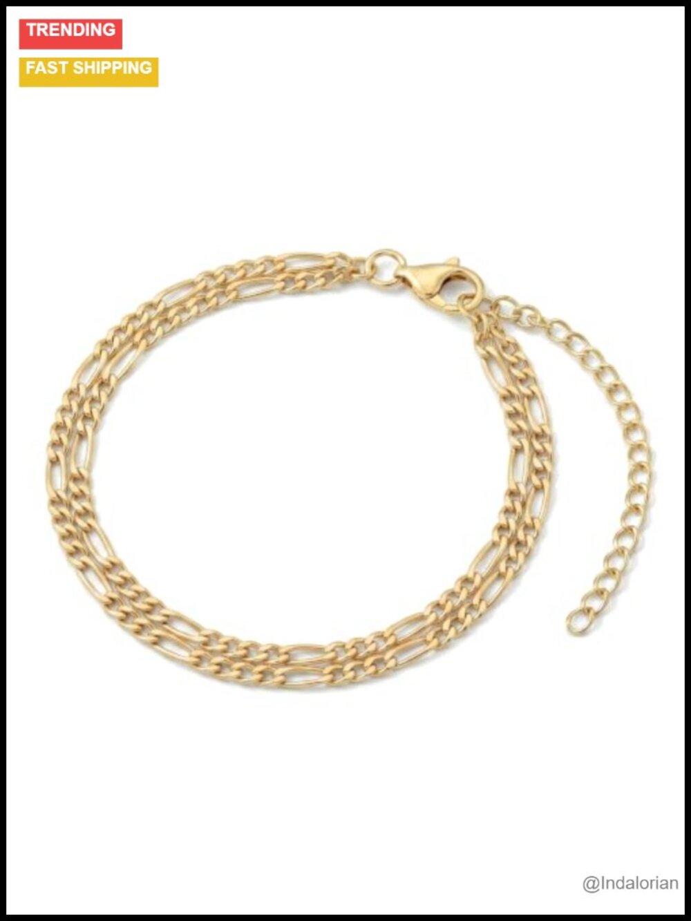 14K Gold Figaro Chain Bracelet Set 7+2 Inch Layered Stackable